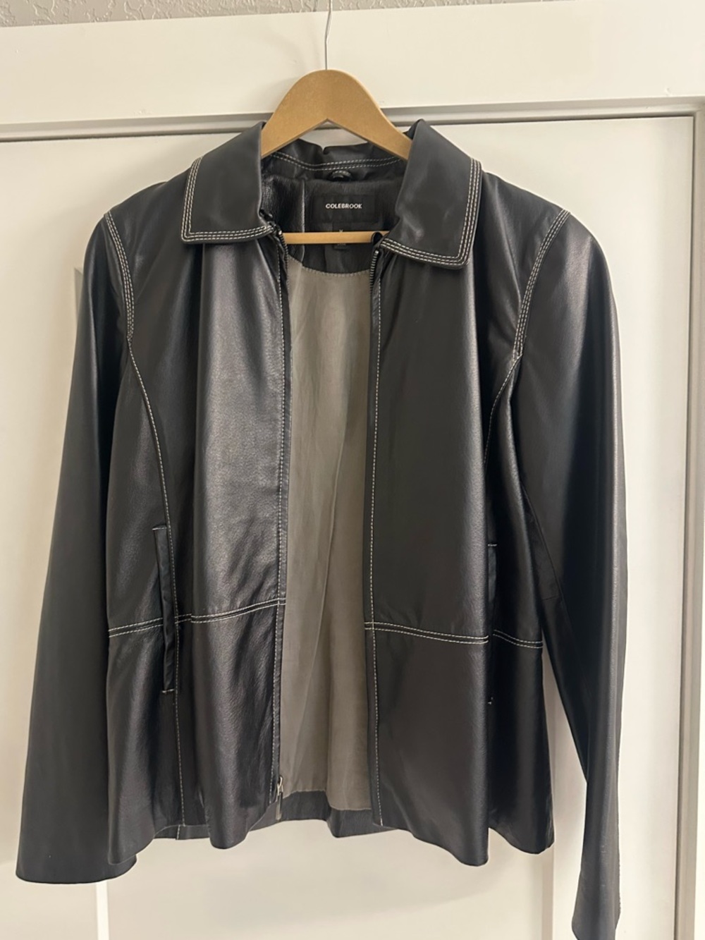 Colebrook Black Leather Jacket with Contrast Stitching EUC like new.